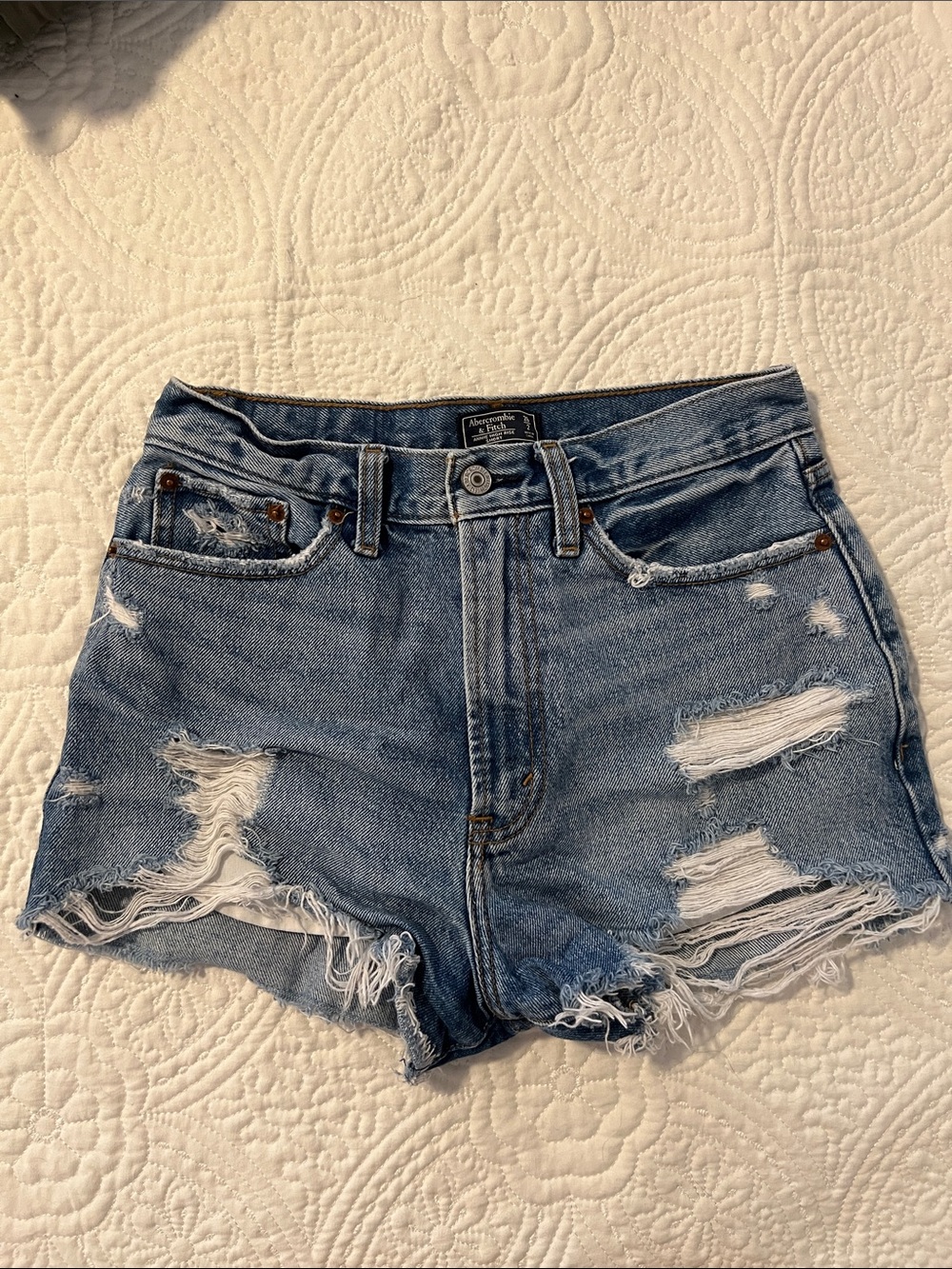 Abercrombie & Fitch Light Blue Distressed Denim Annie High Rise Shorts